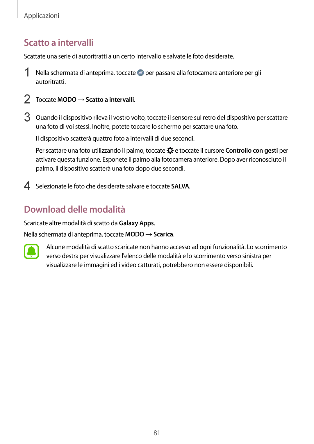 Samsung SM-G925FZGAITV, SM-G925FZWAITV, SM-G925FZKAITV manual Download delle modalità, Toccate Modo →Scatto a intervalli 