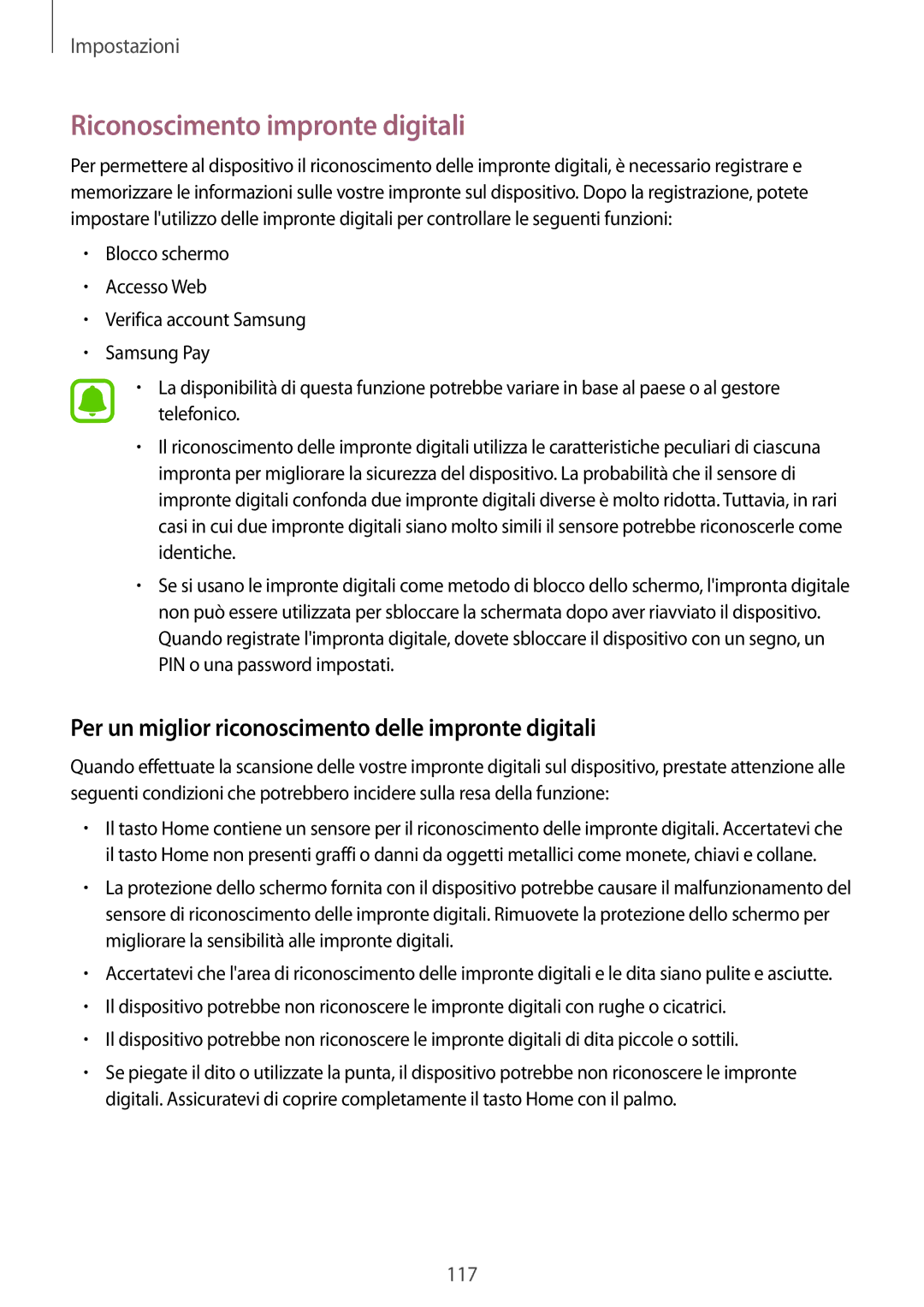 Samsung SM-G925FZKAITV manual Riconoscimento impronte digitali, Per un miglior riconoscimento delle impronte digitali 