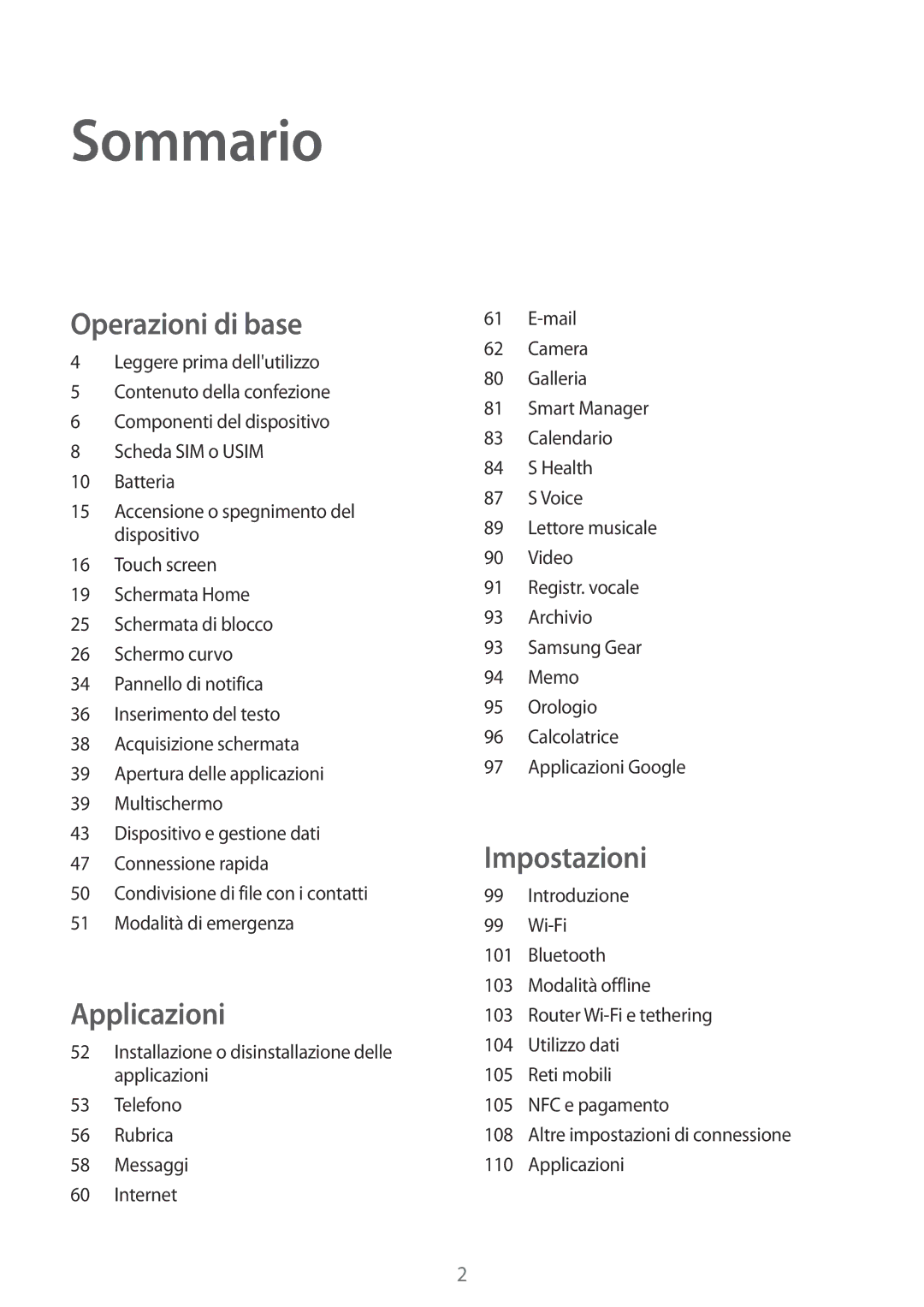 Samsung SM-G925FZKAITV, SM-G925FZWAITV, SM-G925FZGAITV, SM-G925FZGEITV, SM-G925FZDEITV manual Sommario 