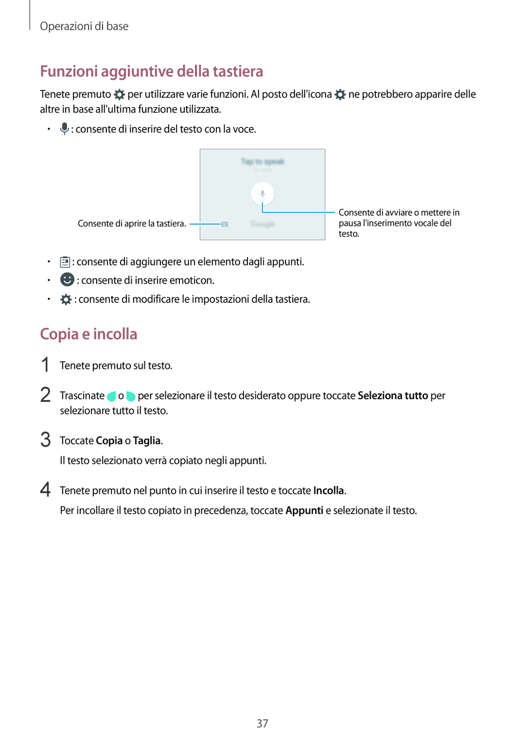 Samsung SM-G925FZKAITV, SM-G925FZWAITV manual Funzioni aggiuntive della tastiera, Copia e incolla, Toccate Copia o Taglia 