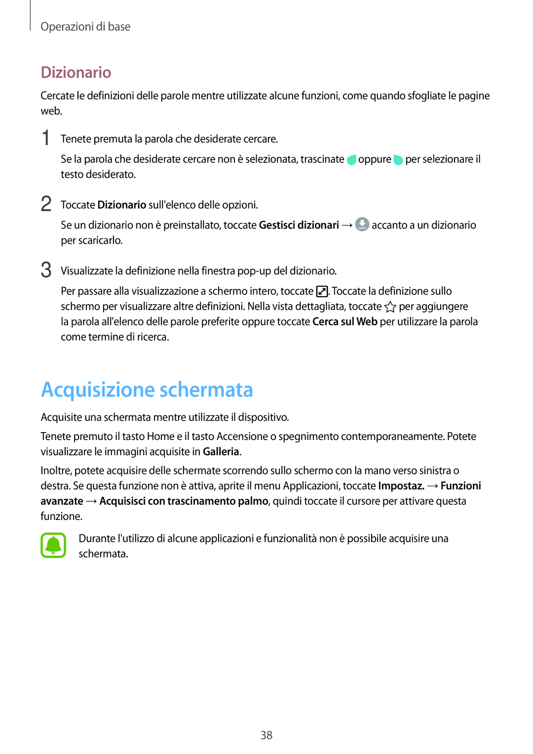 Samsung SM-G925FZGEITV, SM-G925FZWAITV, SM-G925FZGAITV, SM-G925FZKAITV, SM-G925FZDEITV Acquisizione schermata, Dizionario 