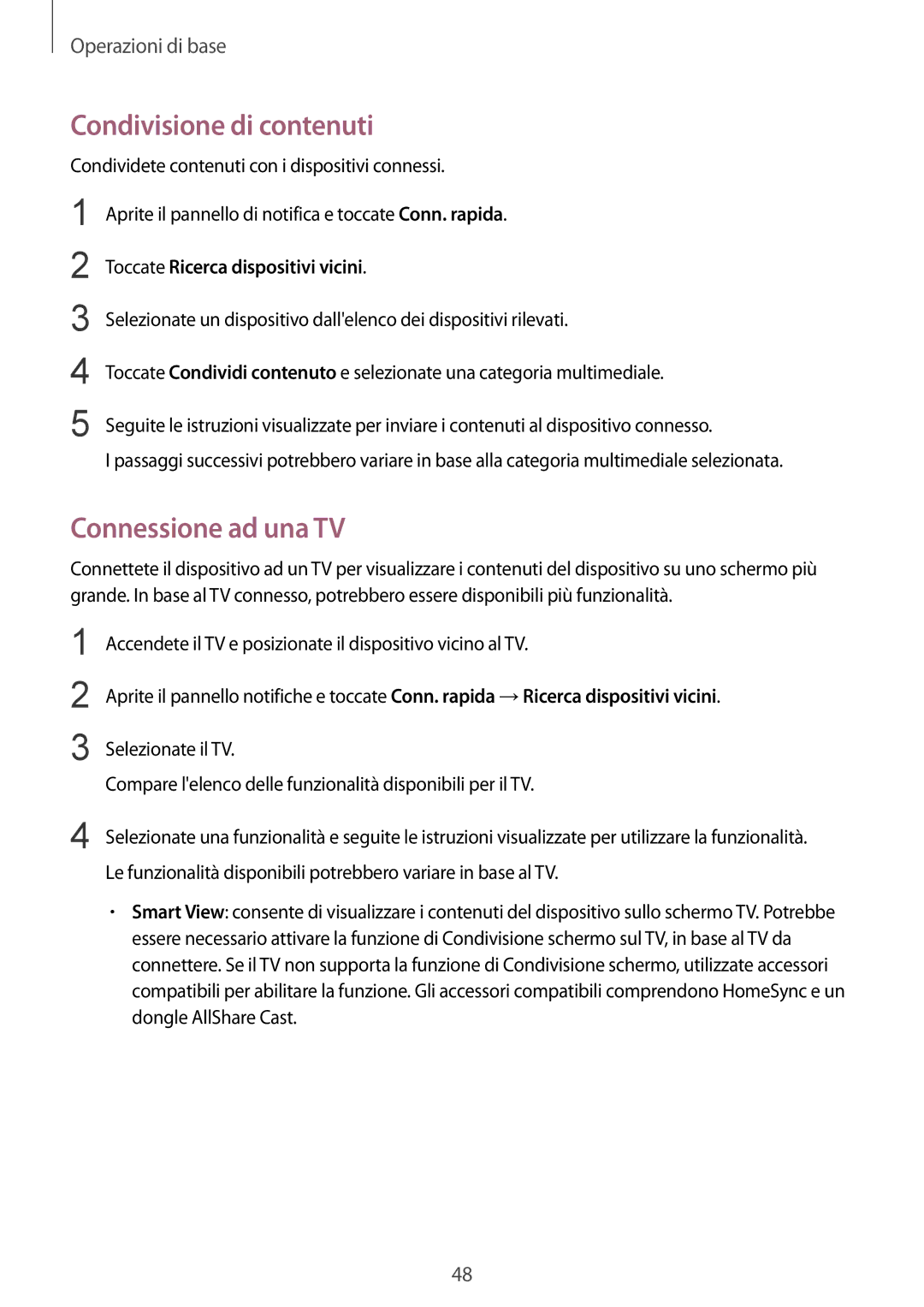 Samsung SM-G925FZGEITV, SM-G925FZWAITV, SM-G925FZGAITV, SM-G925FZKAITV manual Condivisione di contenuti, Connessione ad una TV 