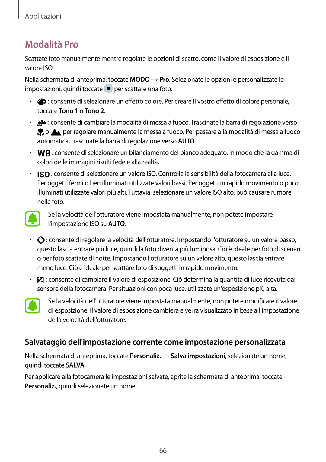 Samsung SM-G925FZGAITV, SM-G925FZWAITV, SM-G925FZKAITV, SM-G925FZGEITV, SM-G925FZDEITV manual Modalità Pro 