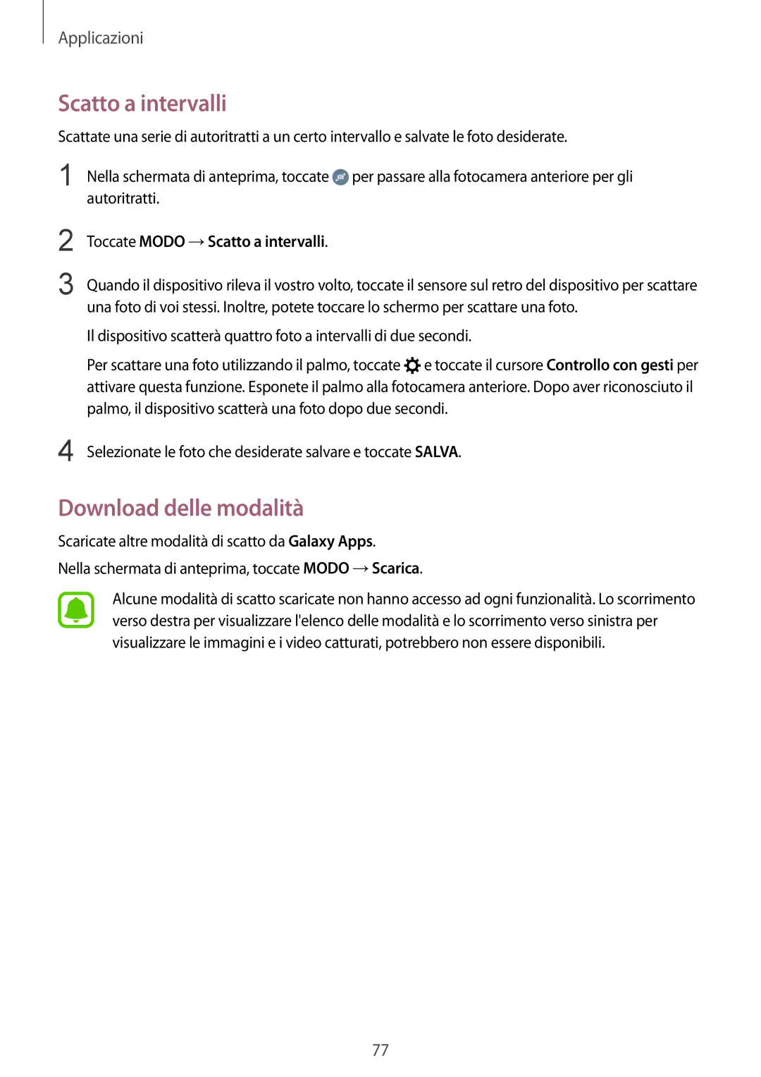 Samsung SM-G925FZKAITV, SM-G925FZWAITV, SM-G925FZGAITV manual Download delle modalità, Toccate Modo →Scatto a intervalli 