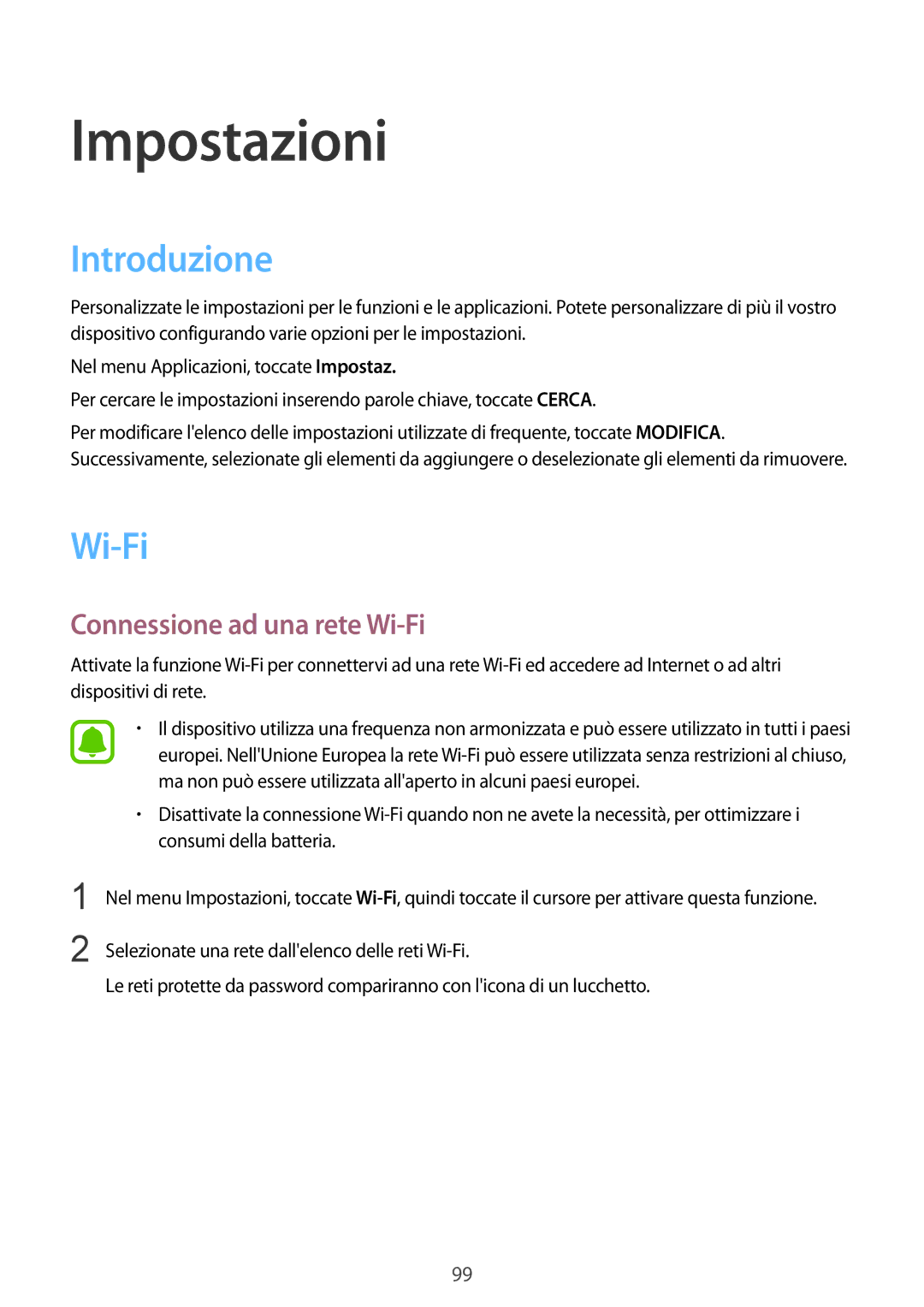 Samsung SM-G925FZDEITV, SM-G925FZWAITV, SM-G925FZGAITV, SM-G925FZKAITV manual Introduzione, Connessione ad una rete Wi-Fi 