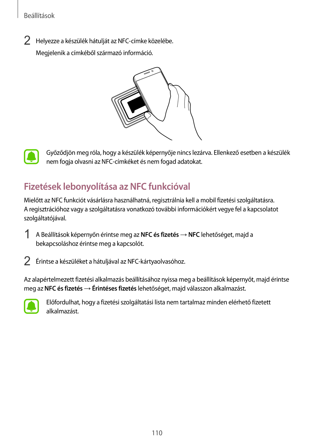 Samsung SM-G925FZWAXEH manual Fizetések lebonyolítása az NFC funkcióval 