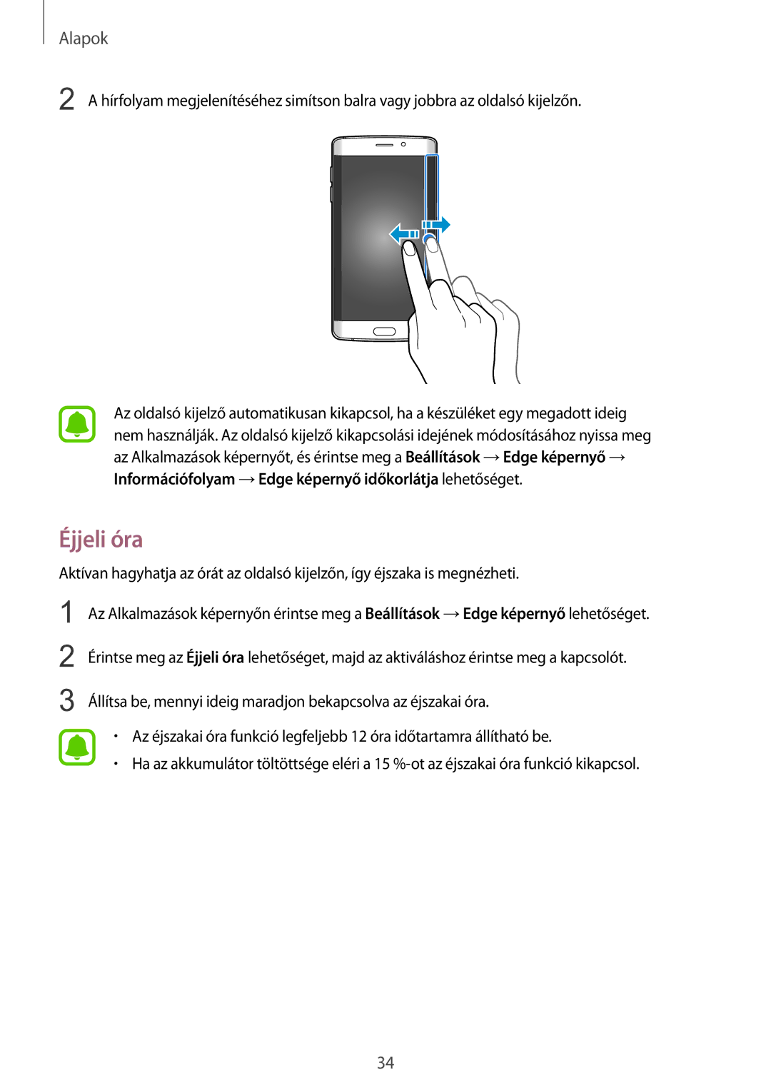 Samsung SM-G925FZWAXEH manual Éjjeli óra 