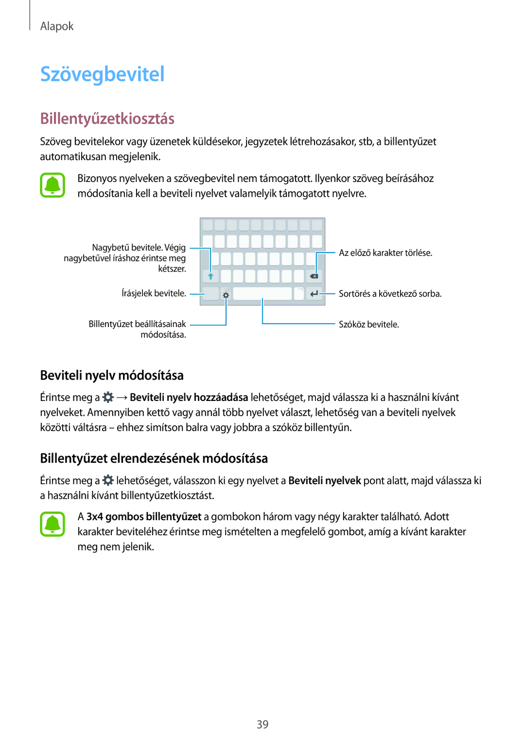 Samsung SM-G925FZWAXEH manual Szövegbevitel, Billentyűzetkiosztás, Beviteli nyelv módosítása 