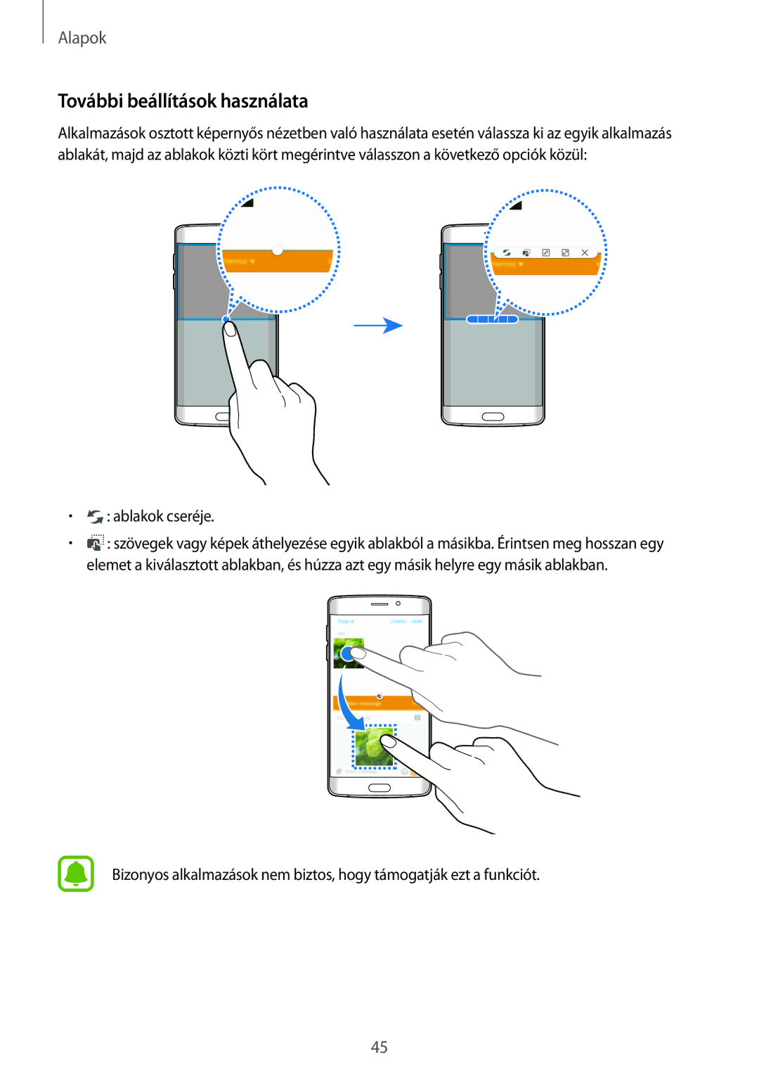 Samsung SM-G925FZWAXEH manual További beállítások használata, Ablakok cseréje 