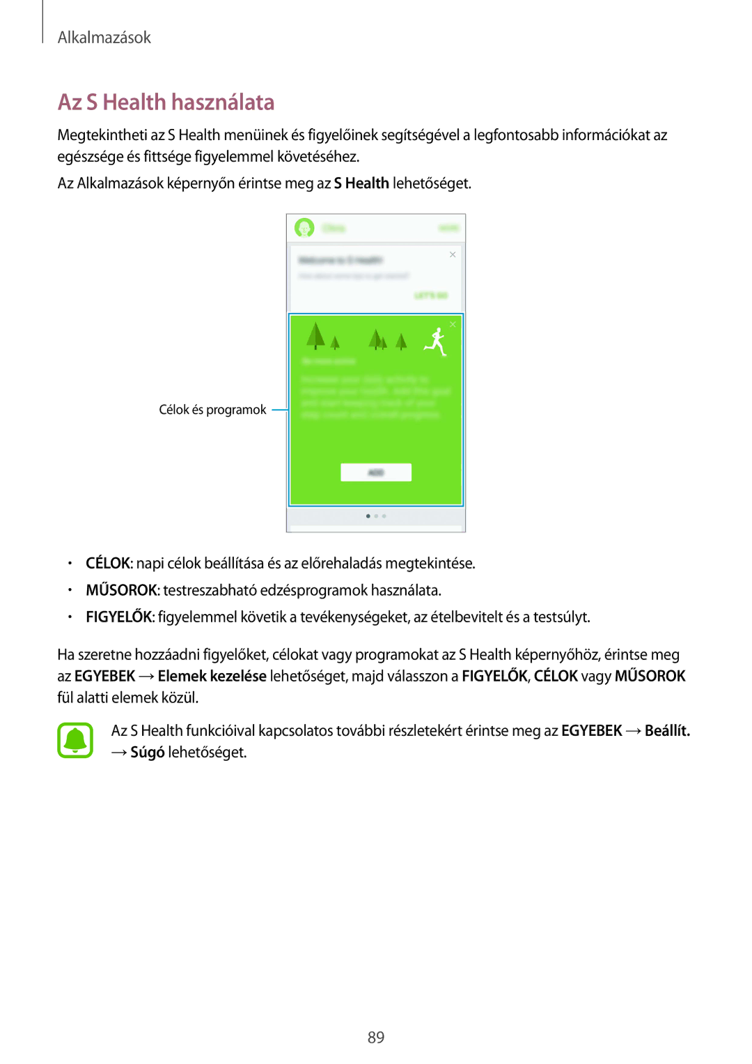 Samsung SM-G925FZWAXEH manual Az S Health használata 