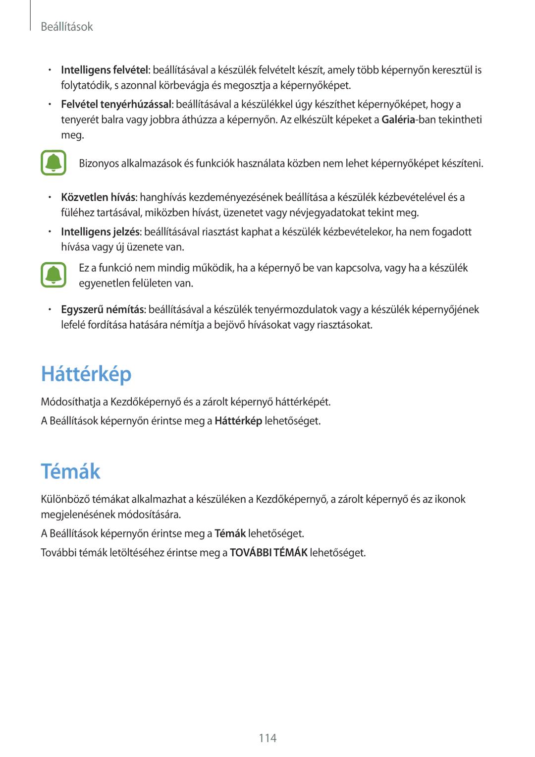 Samsung SM-G925FZWAXEH manual Háttérkép, Témák 