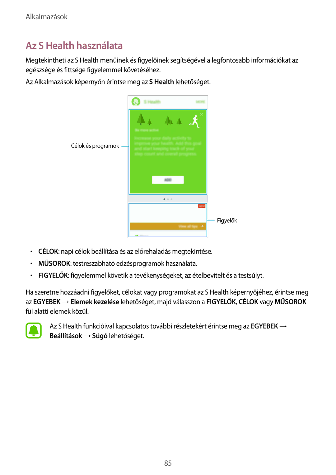 Samsung SM-G925FZWAXEH manual Az S Health használata 