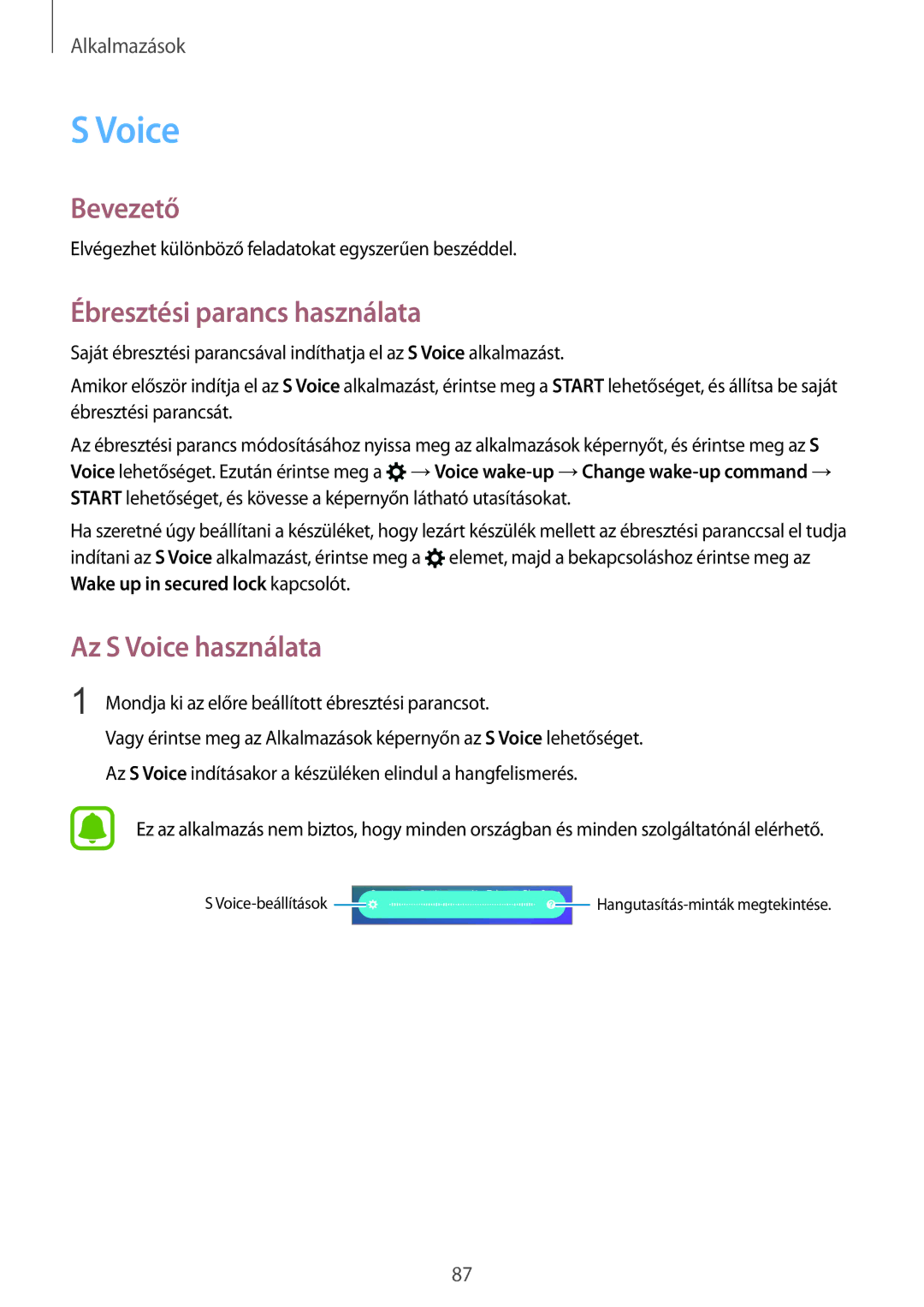 Samsung SM-G925FZWAXEH manual Ébresztési parancs használata, Az S Voice használata 