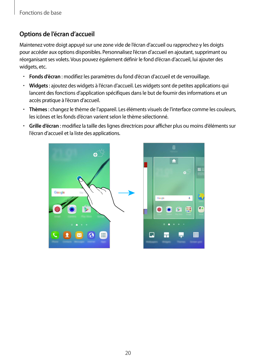 Samsung SM-G925FZWAXEF, SM-G925FZWEXEF, SM-G925FZWFXEF, SM-G925FZDEXEF, SM-G925FZGAXEF manual Options de l’écran d’accueil 