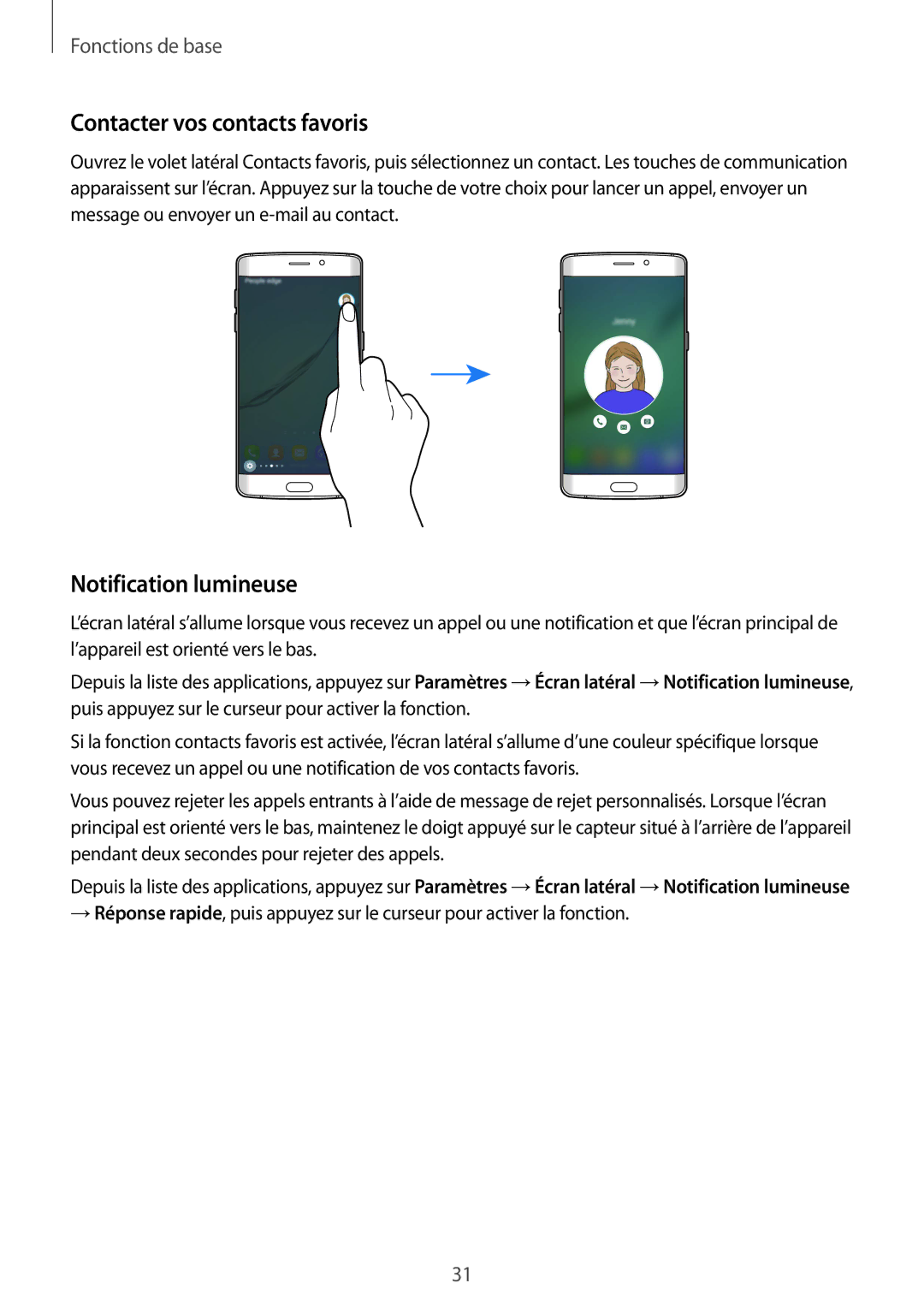 Samsung SM-G925FZWAXEF, SM-G925FZWEXEF, SM-G925FZWFXEF manual Contacter vos contacts favoris, Notification lumineuse 