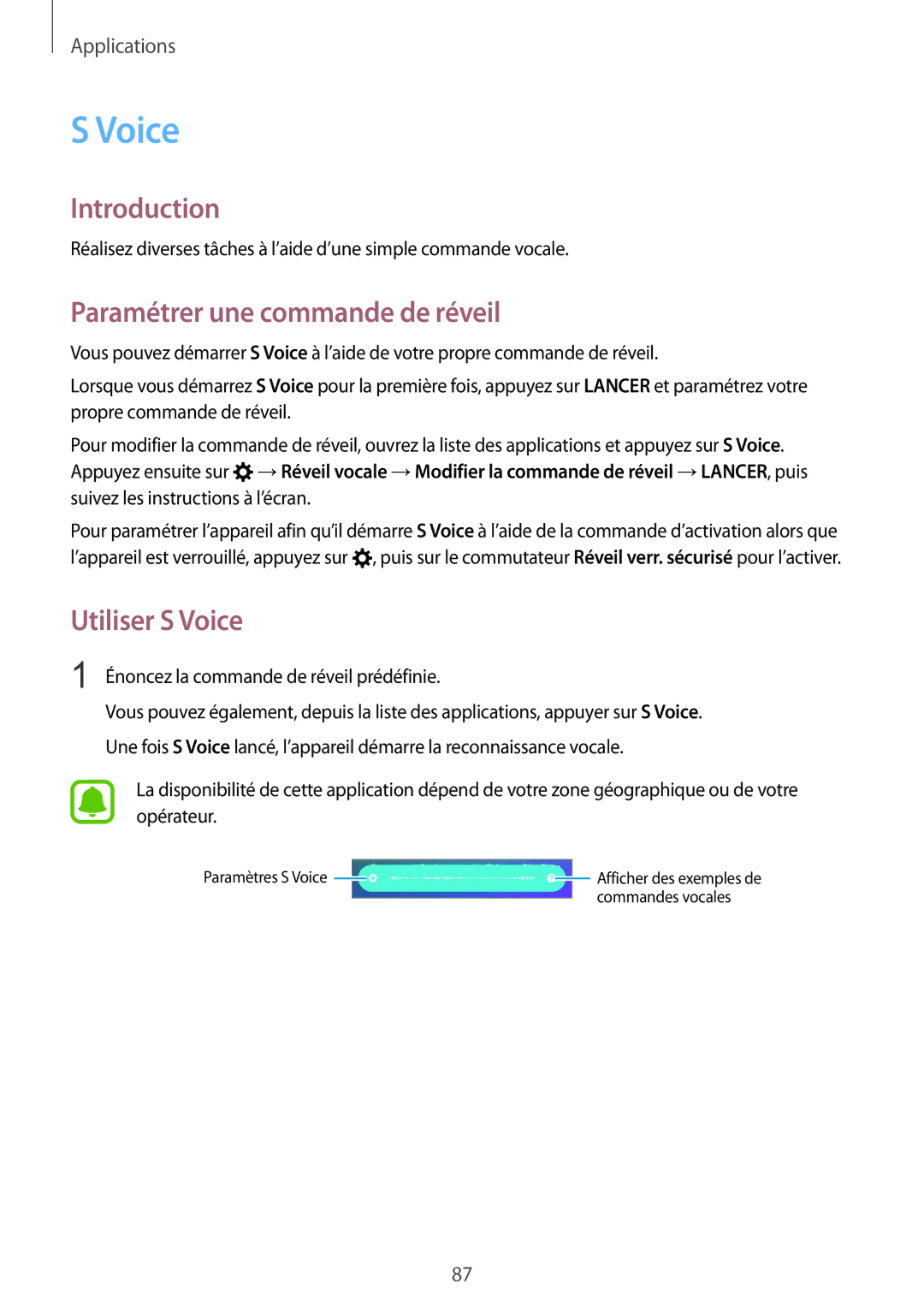 Samsung SM-G925FZGEXEF, SM-G925FZWEXEF, SM-G925FZWFXEF manual Paramétrer une commande de réveil, Utiliser S Voice 