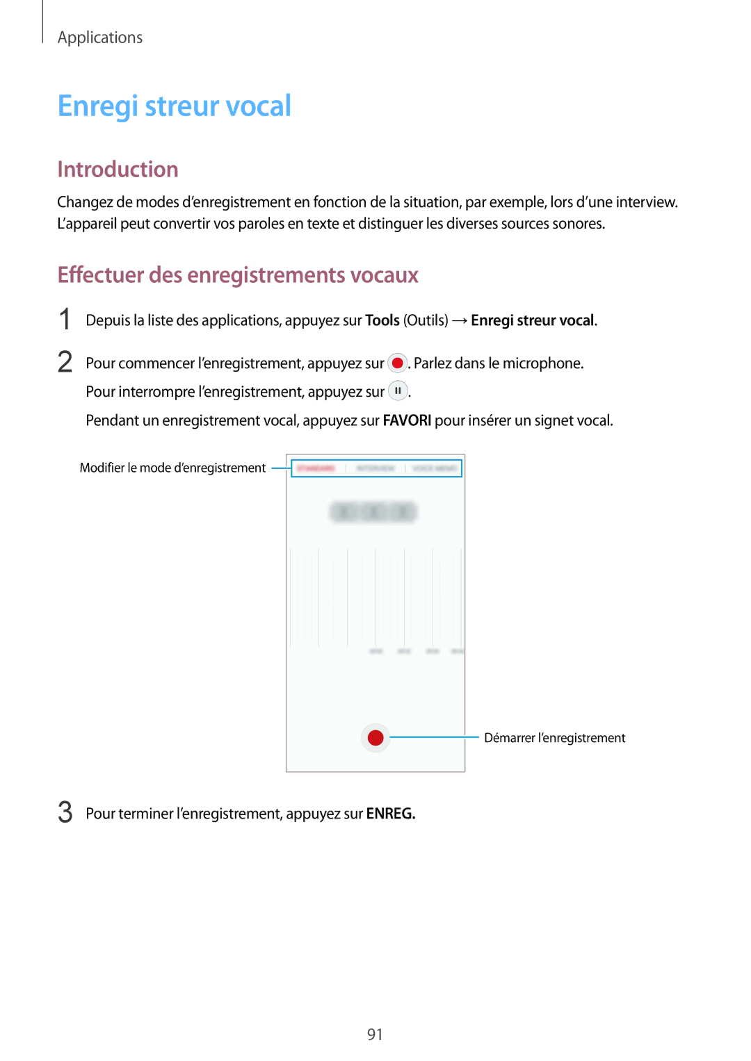 Samsung SM-G925FZGAXEF, SM-G925FZWEXEF, SM-G925FZWFXEF manual Enregi streur vocal, Effectuer des enregistrements vocaux 