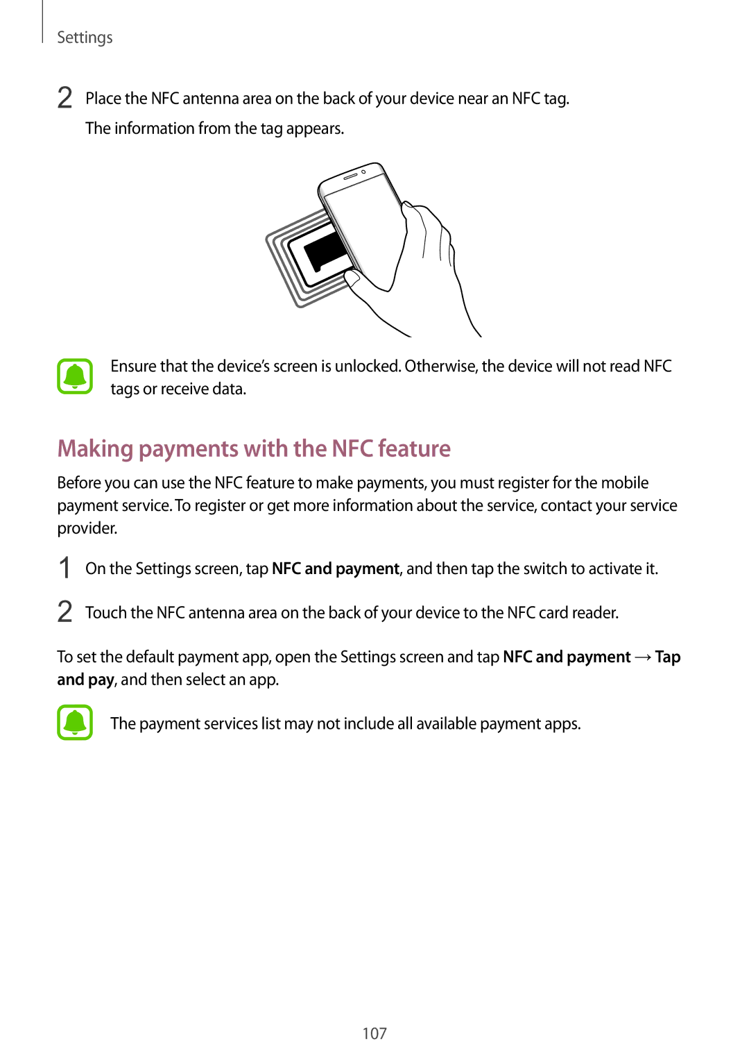 Samsung SM-G925IZDAKSA manual Making payments with the NFC feature 