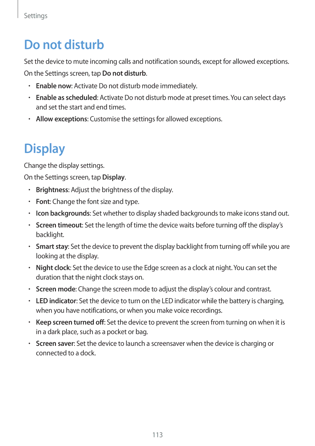 Samsung SM-G925IZDAKSA manual Do not disturb, Display 