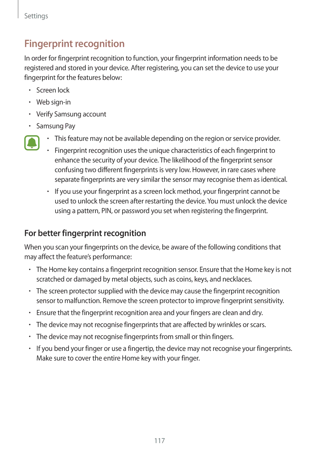 Samsung SM-G925IZDAKSA manual Fingerprint recognition, For better fingerprint recognition 