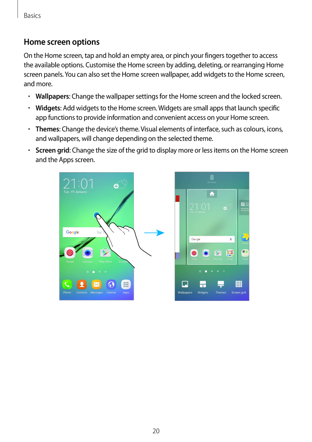 Samsung SM-G925IZDAKSA manual Home screen options 