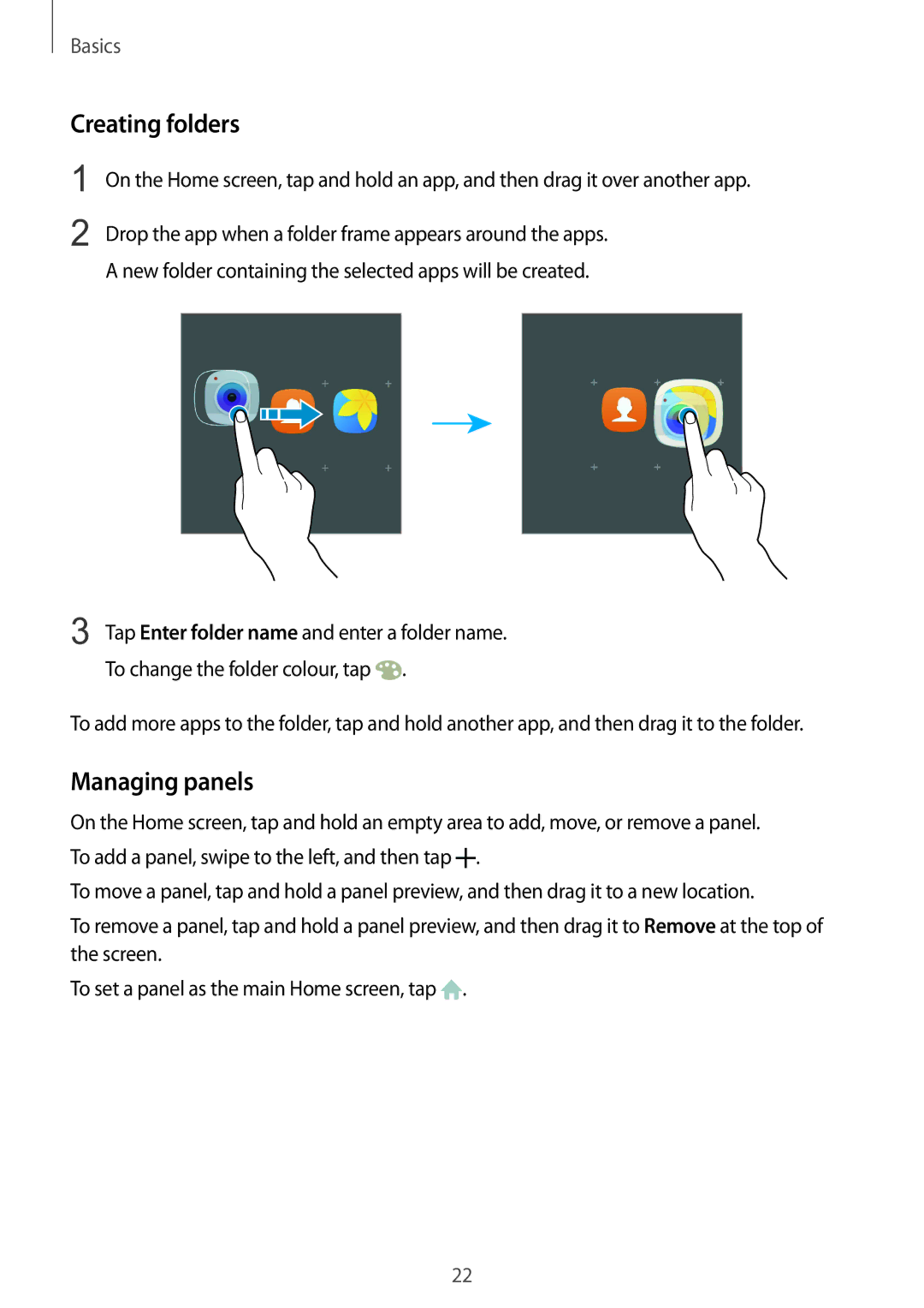 Samsung SM-G925IZDAKSA manual Creating folders, Managing panels 