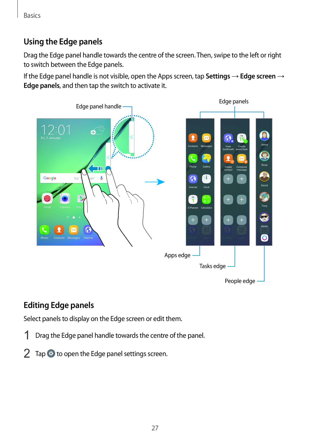 Samsung SM-G925IZDAKSA manual Using the Edge panels, Editing Edge panels 