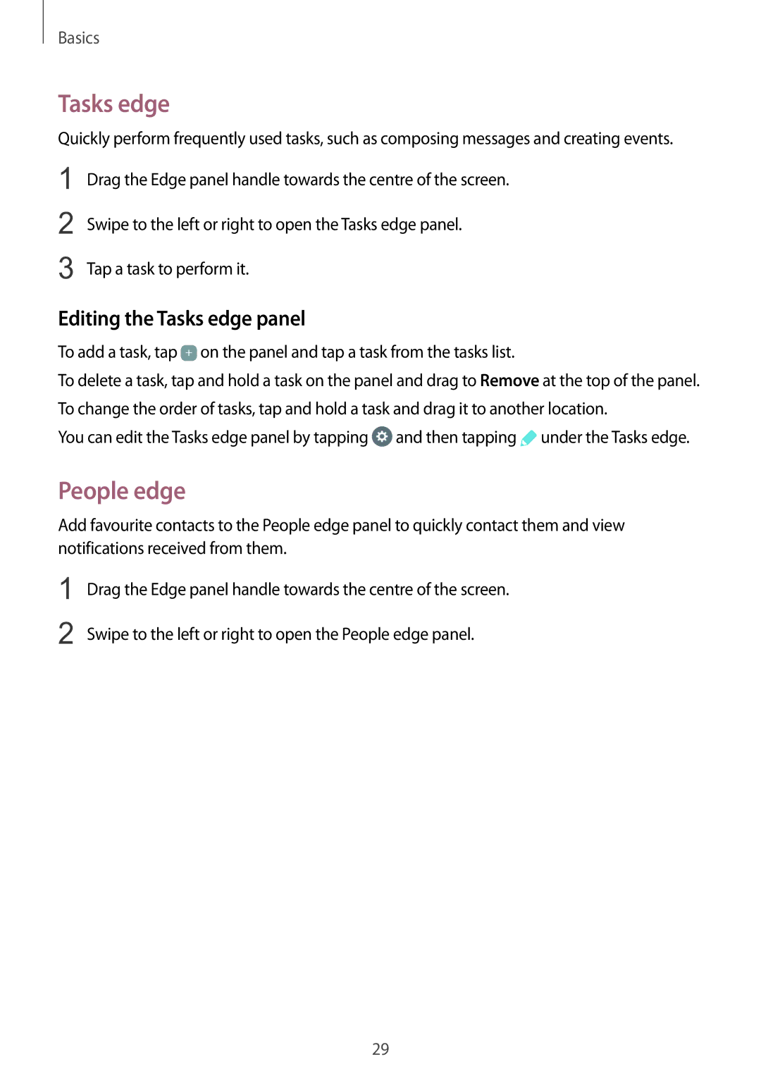 Samsung SM-G925IZDAKSA manual People edge, Editing the Tasks edge panel 