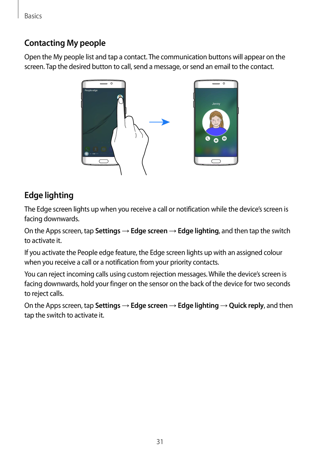 Samsung SM-G925IZDAKSA manual Contacting My people, Edge lighting 