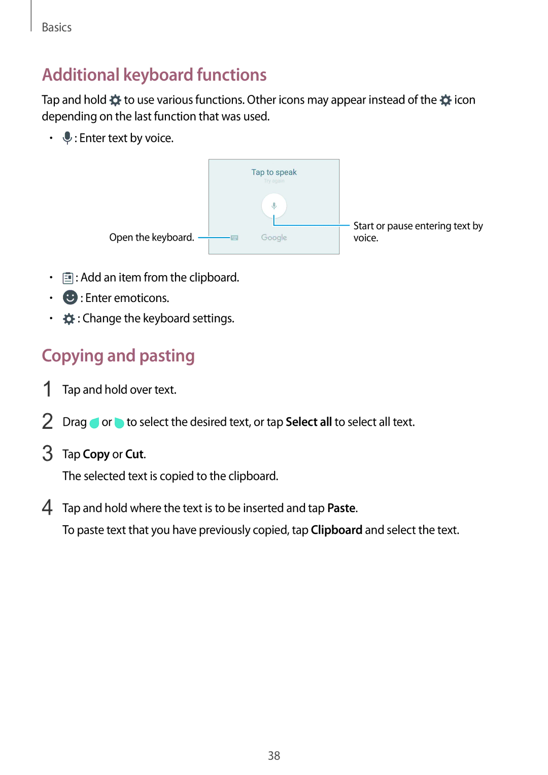 Samsung SM-G925IZDAKSA manual Additional keyboard functions, Copying and pasting 