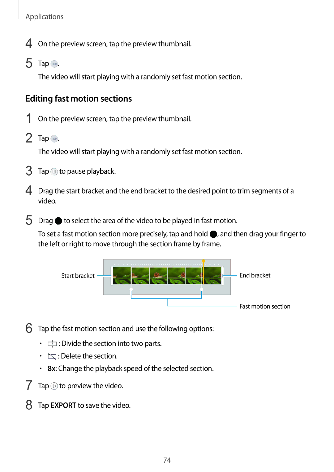 Samsung SM-G925IZDAKSA manual Editing fast motion sections 