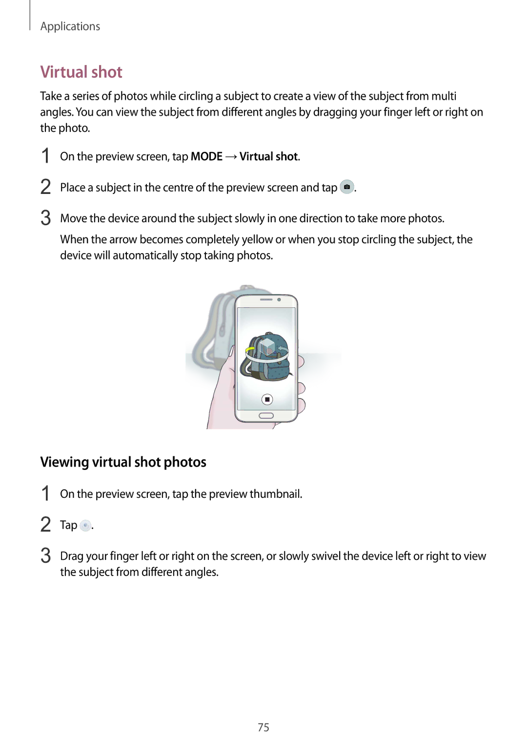 Samsung SM-G925IZDAKSA manual Virtual shot, Viewing virtual shot photos 