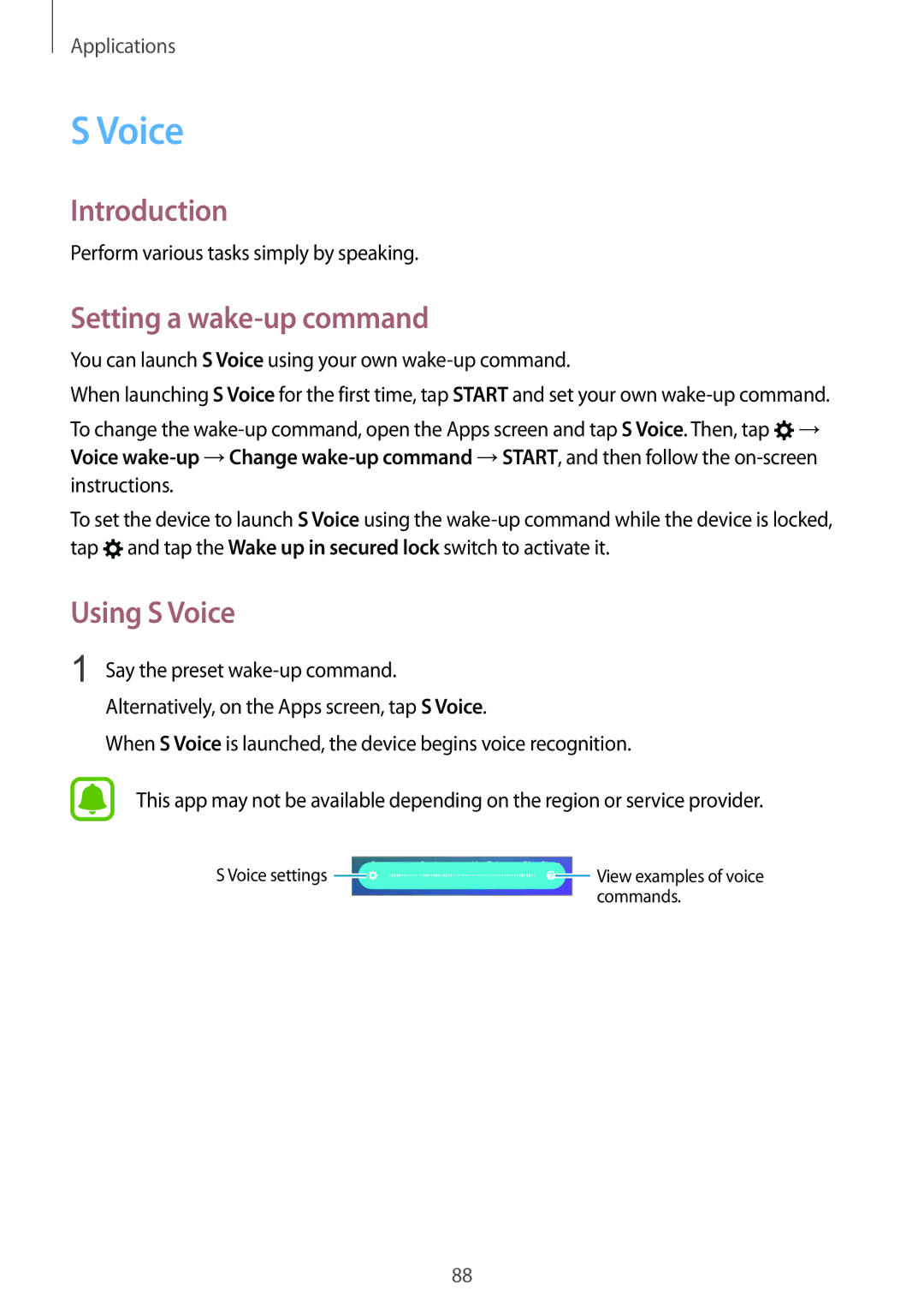 Samsung SM-G925IZDAKSA manual Setting a wake-up command, Using S Voice, Perform various tasks simply by speaking 