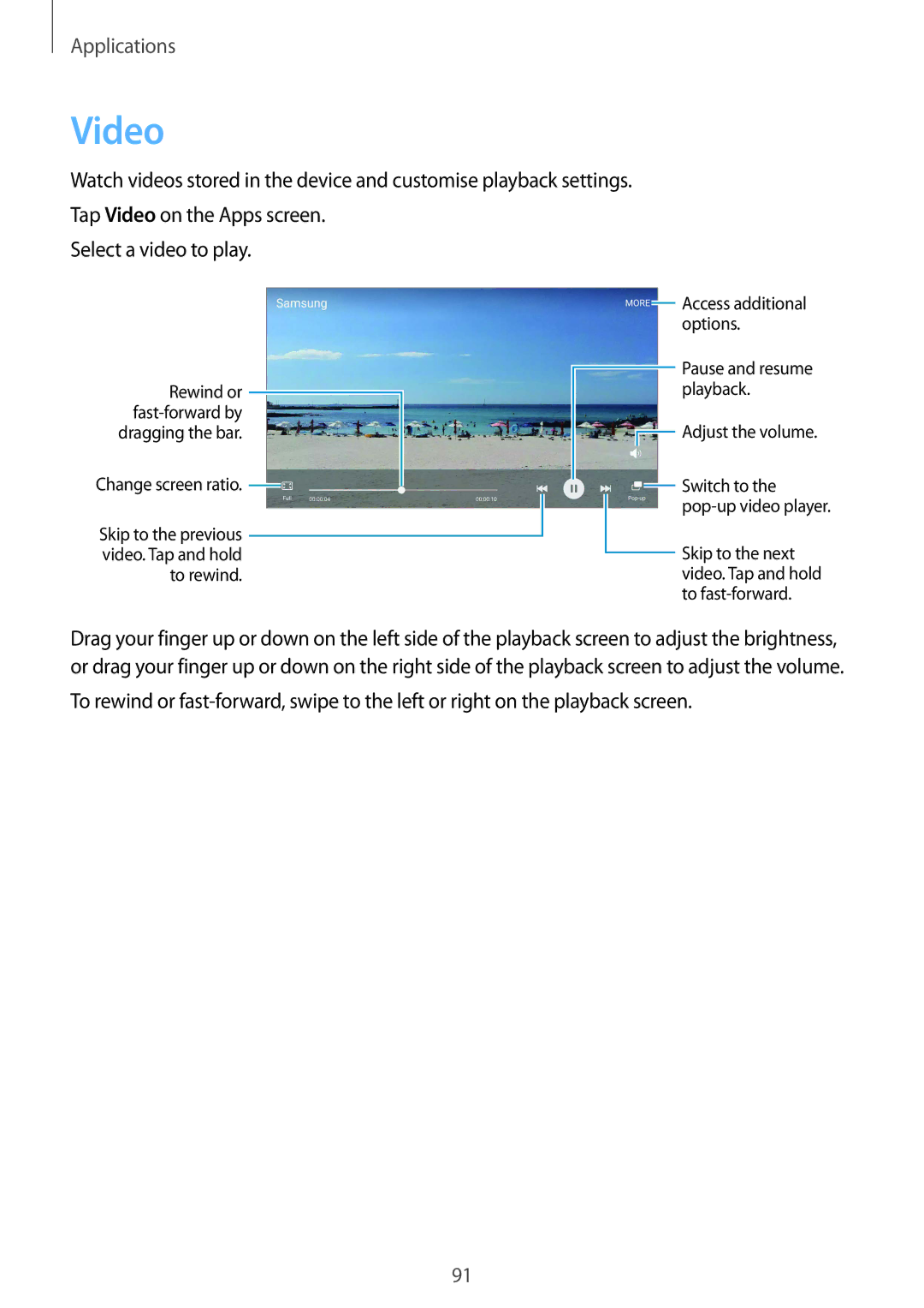 Samsung SM-G925IZDAKSA manual Video, Change screen ratio 