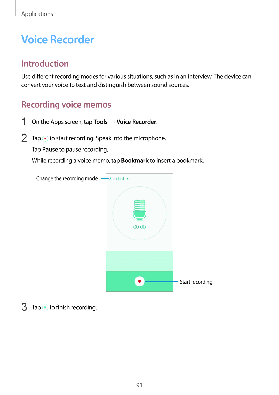 Samsung SM-G925FZDAXXV, SM-G925XZKAKSA, SM-G925XZWAKSA manual Voice Recorder, Recording voice memos, Tap to finish recording 