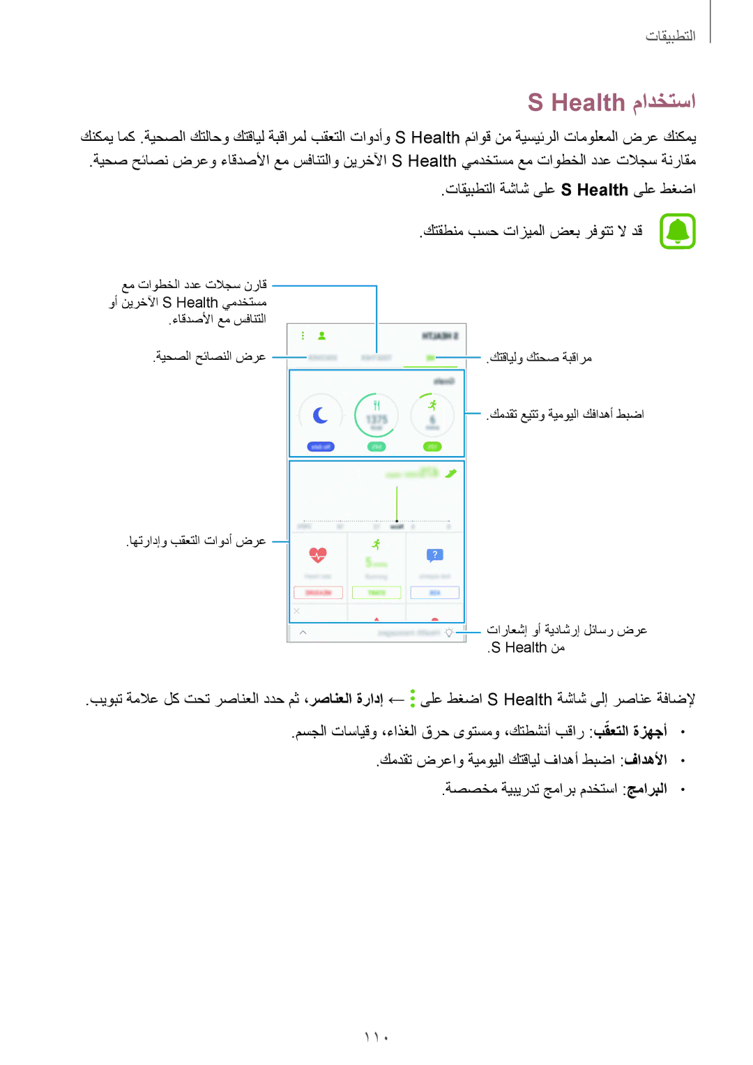 Samsung SM-G925FZDASEE, SM-G925XZKAKSA, SM-G925XZWAKSA, SM-G925FZKASEE, SM-G925XZDAKSA, SM-G925IZDAKSA manual Health مادختسا 