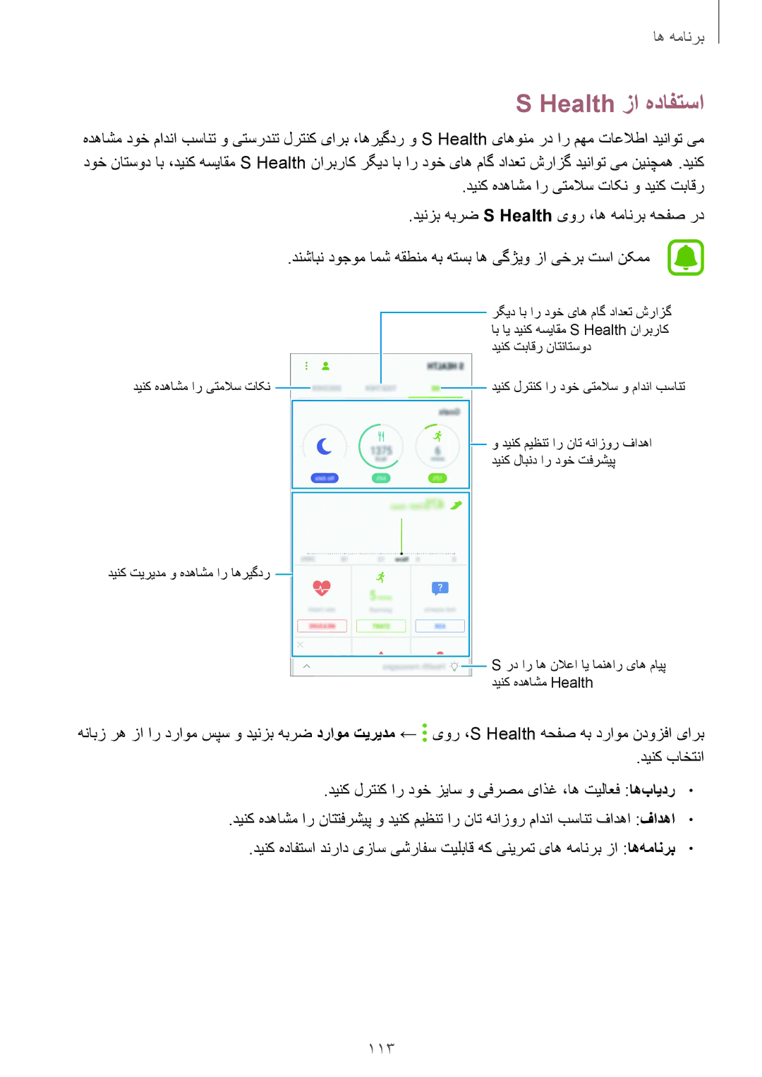 Samsung SM-G925XZWAKSA, SM-G925XZKAKSA, SM-G925FZDASEE, SM-G925FZKASEE, SM-G925XZDAKSA, SM-G925FZGASEE manual Health زا هدافتسا 