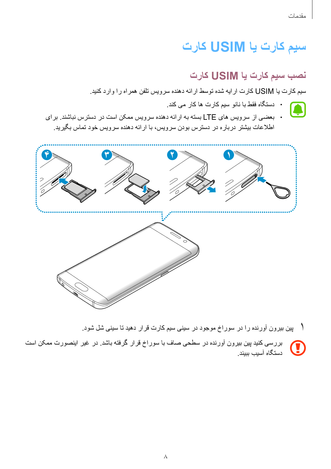 Samsung SM-G925XZKAKSA, SM-G925XZWAKSA, SM-G925FZDASEE, SM-G925FZKASEE, SM-G925XZDAKSA manual تراک Usim ای تراک میس بصن 