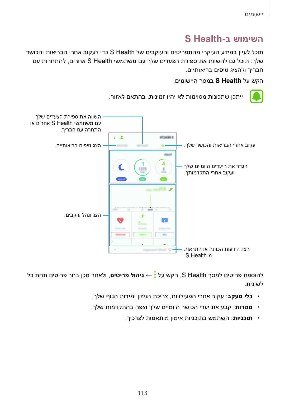 Samsung SM-G925XZKAILO, SM-G925XZWAILO, SM-G925XZDAILO, SM-G925FZDAILO manual Health-ב שומישה 