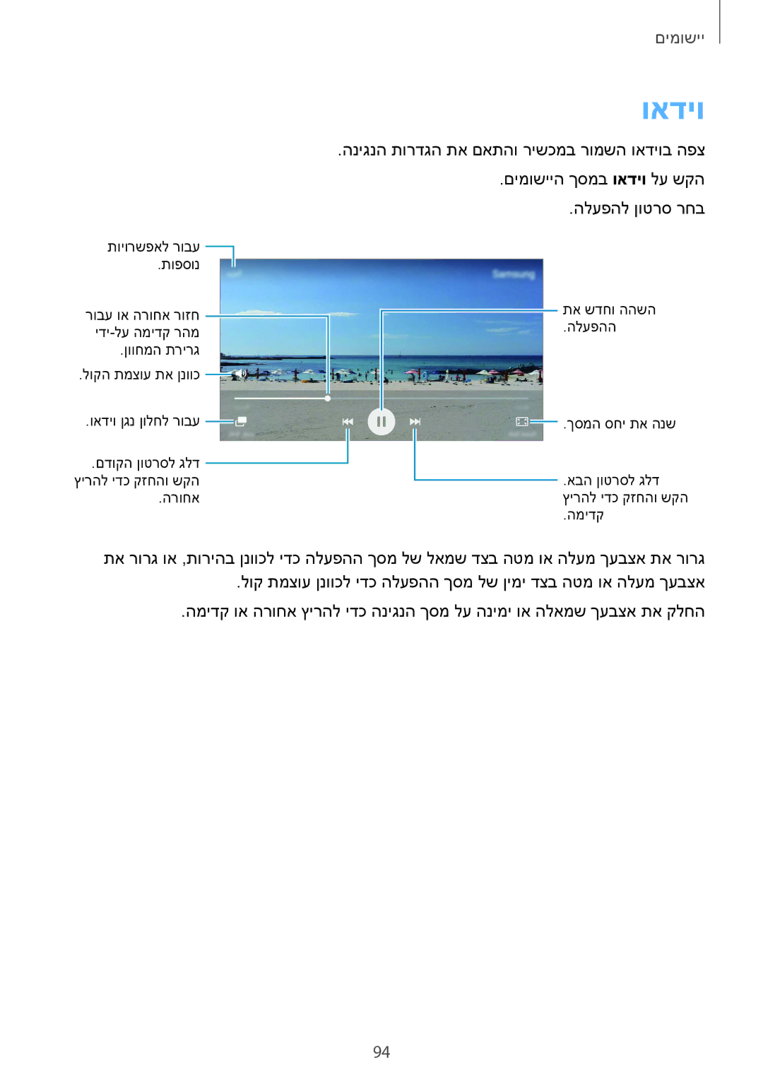 Samsung SM-G925XZDAILO, SM-G925XZWAILO, SM-G925XZKAILO, SM-G925FZDAILO manual ואדיו 