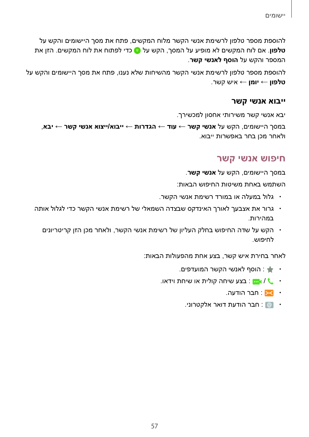 Samsung SM-G925XZKAILO, SM-G925XZWAILO, SM-G925XZDAILO manual רשק ישנא שופיח, רשק ישנא אוביי, רשק ישנאל ףסוה לע שקהו רפסמה 