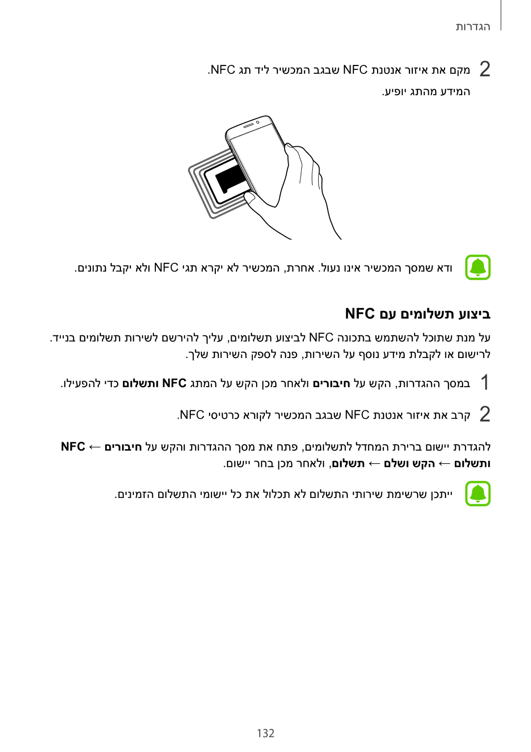 Samsung SM-G928CZDAILO manual Nfc םע םימולשת עוציב 