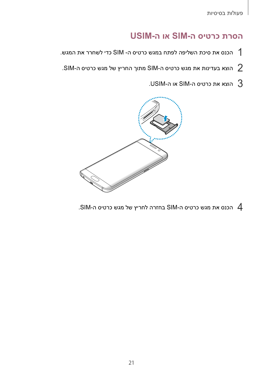 Samsung SM-G928CZDAILO manual Usim-ה וא Sim-ה סיטרכ תרסה 