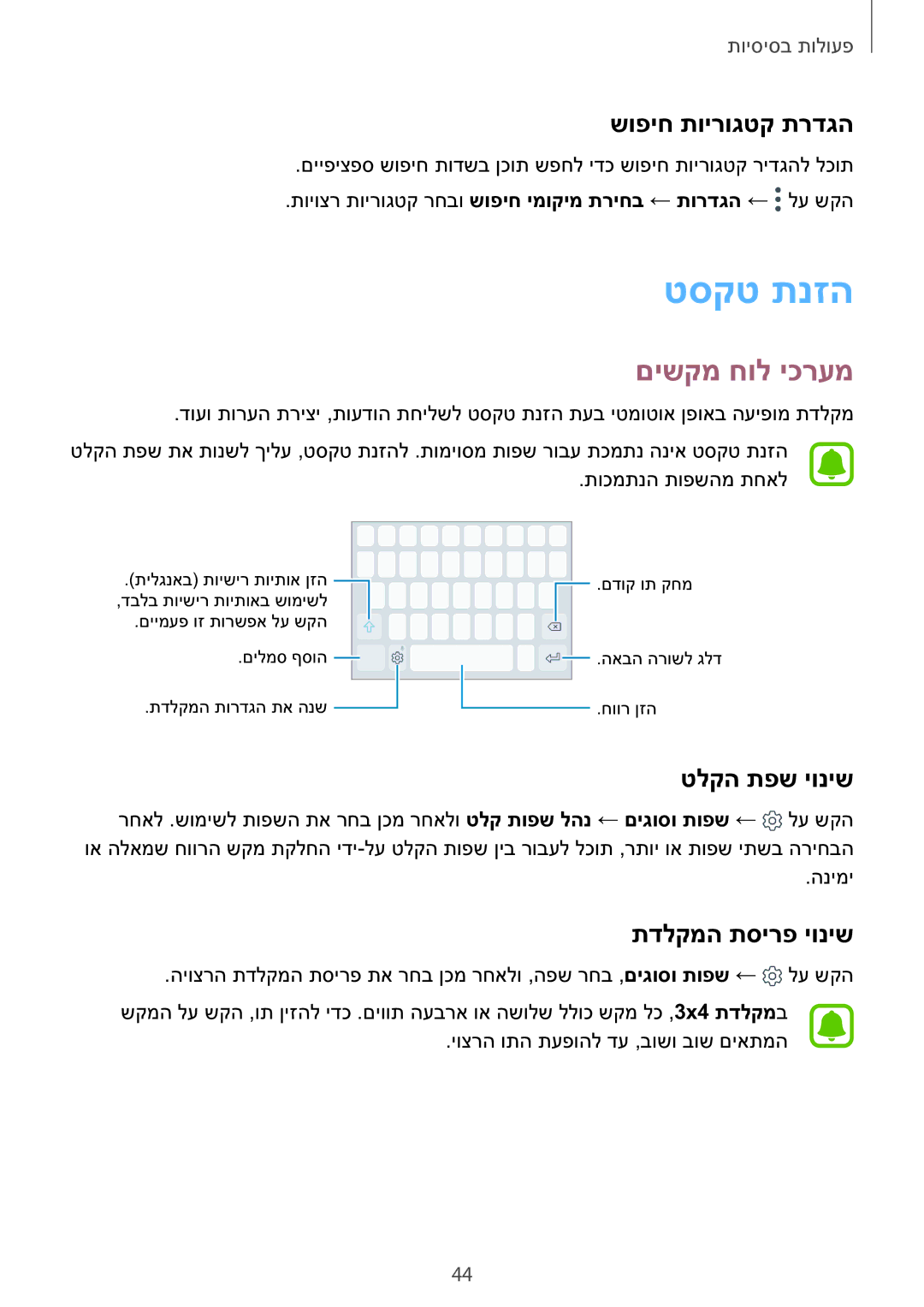 Samsung SM-G928CZDAILO manual טסקט תנזה, םישקמ חול יכרעמ, שופיח תוירוגטק תרדגה, טלקה תפש יוניש, תדלקמה תסירפ יוניש 