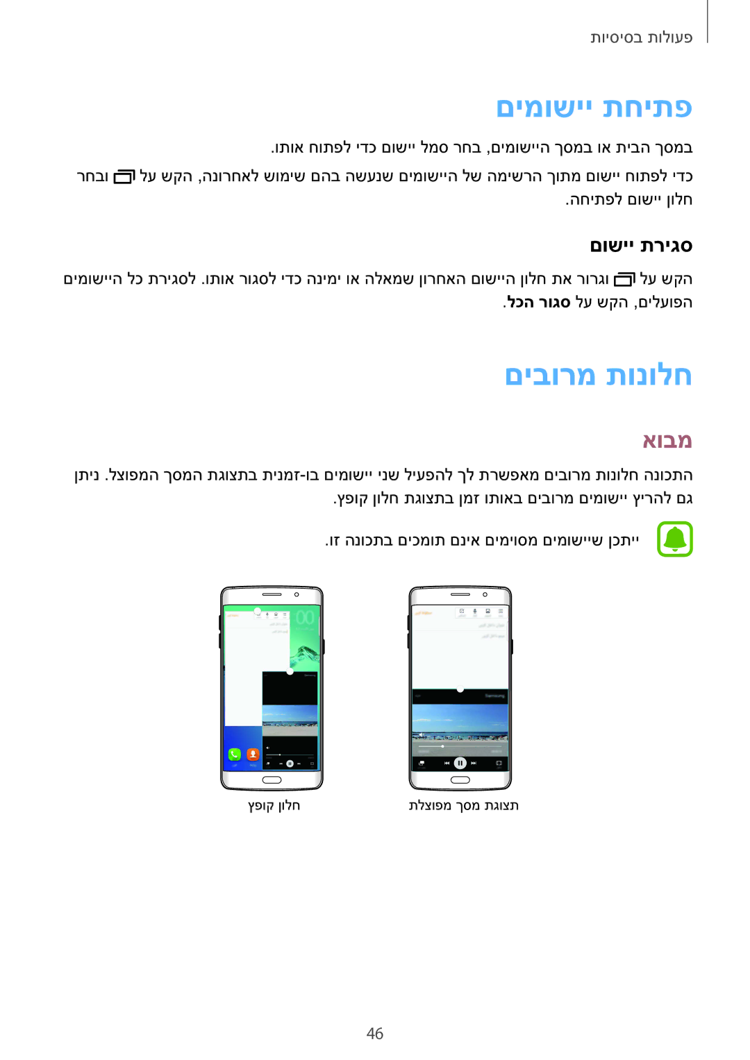 Samsung SM-G928CZDAILO manual םימושיי תחיתפ, םיבורמ תונולח, םושיי תריגס 