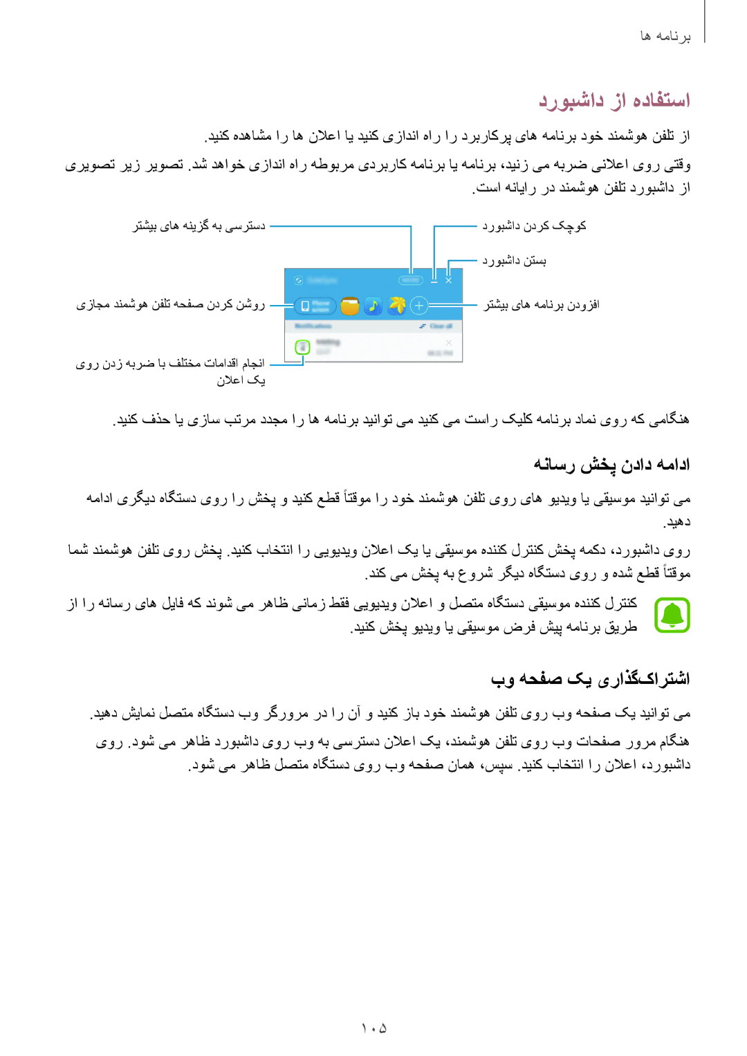 Samsung SM-G928CZSAKSA, SM-G928CZDAKSA manual دروبشاد زا هدافتسا, هناسر شخپ نداد همادا, بو هحفص کی یراذگ‌کارتشا, 105 