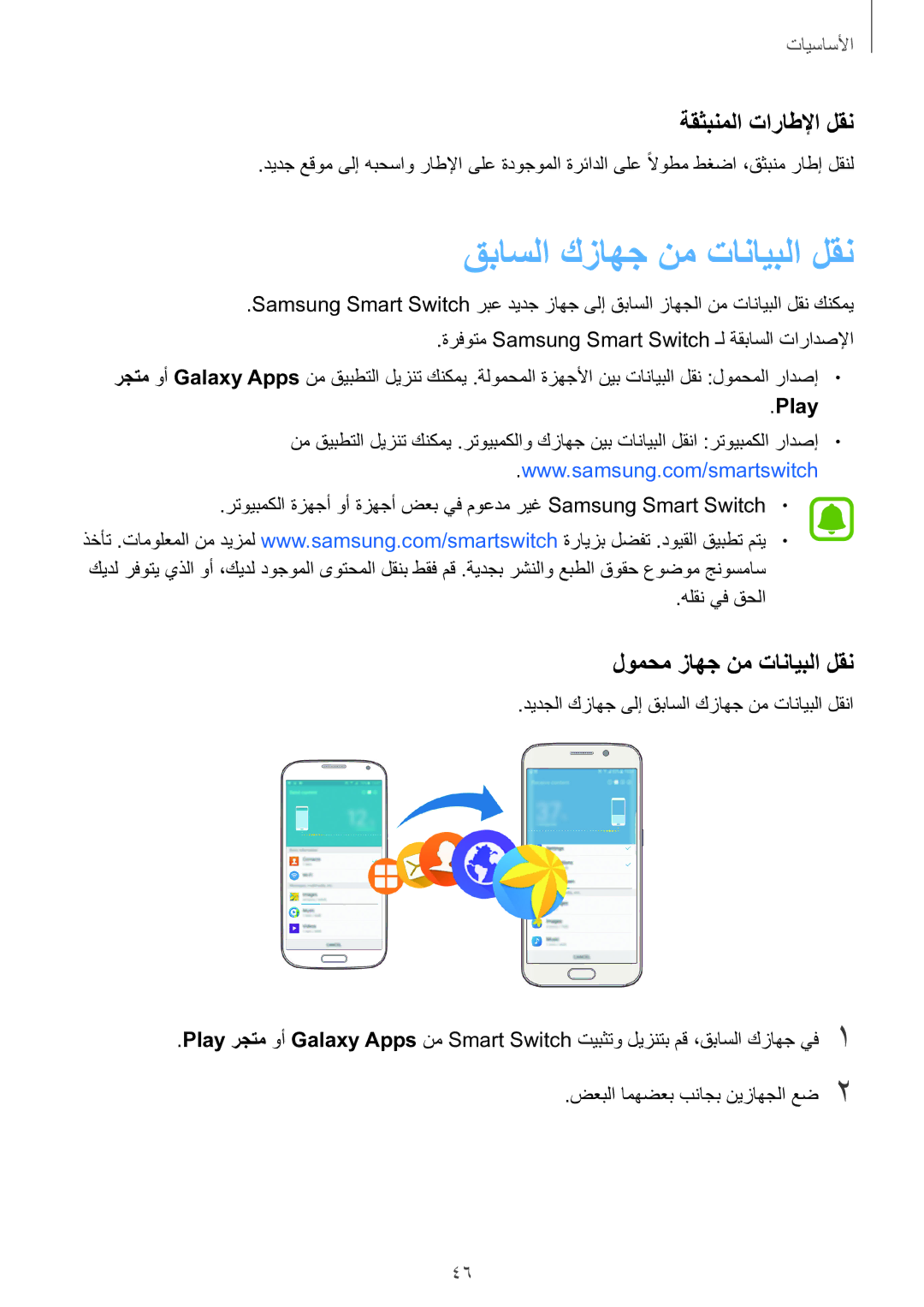 Samsung SM-G928CZWAKSA manual قباسلا كزاهج نم تانايبلا لقن, ةقثبنملا تاراطلإا لقن, لومحم زاهج نم تانايبلا لقن, Play 