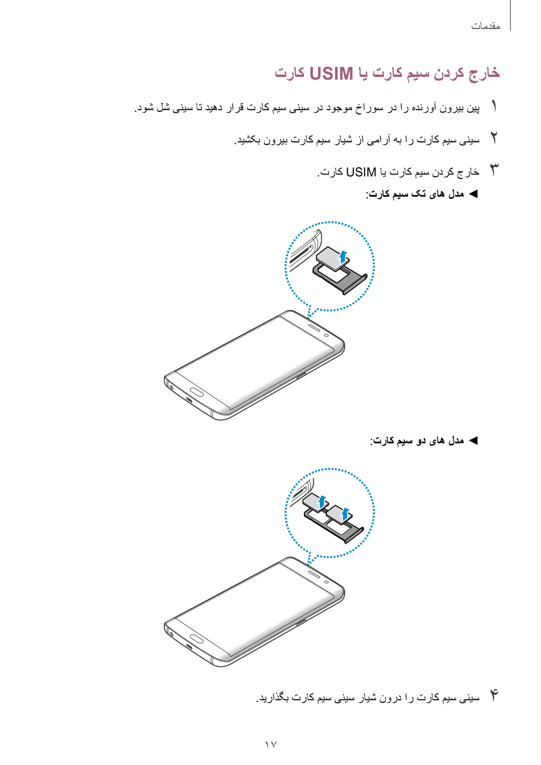 Samsung SM-G928CZSAKSA, SM-G928CZDAKSA manual تراک Usim ای تراک میس ندرک جراخ, تراک میس کت یاه لدم تراک میس ود یاه لدم 