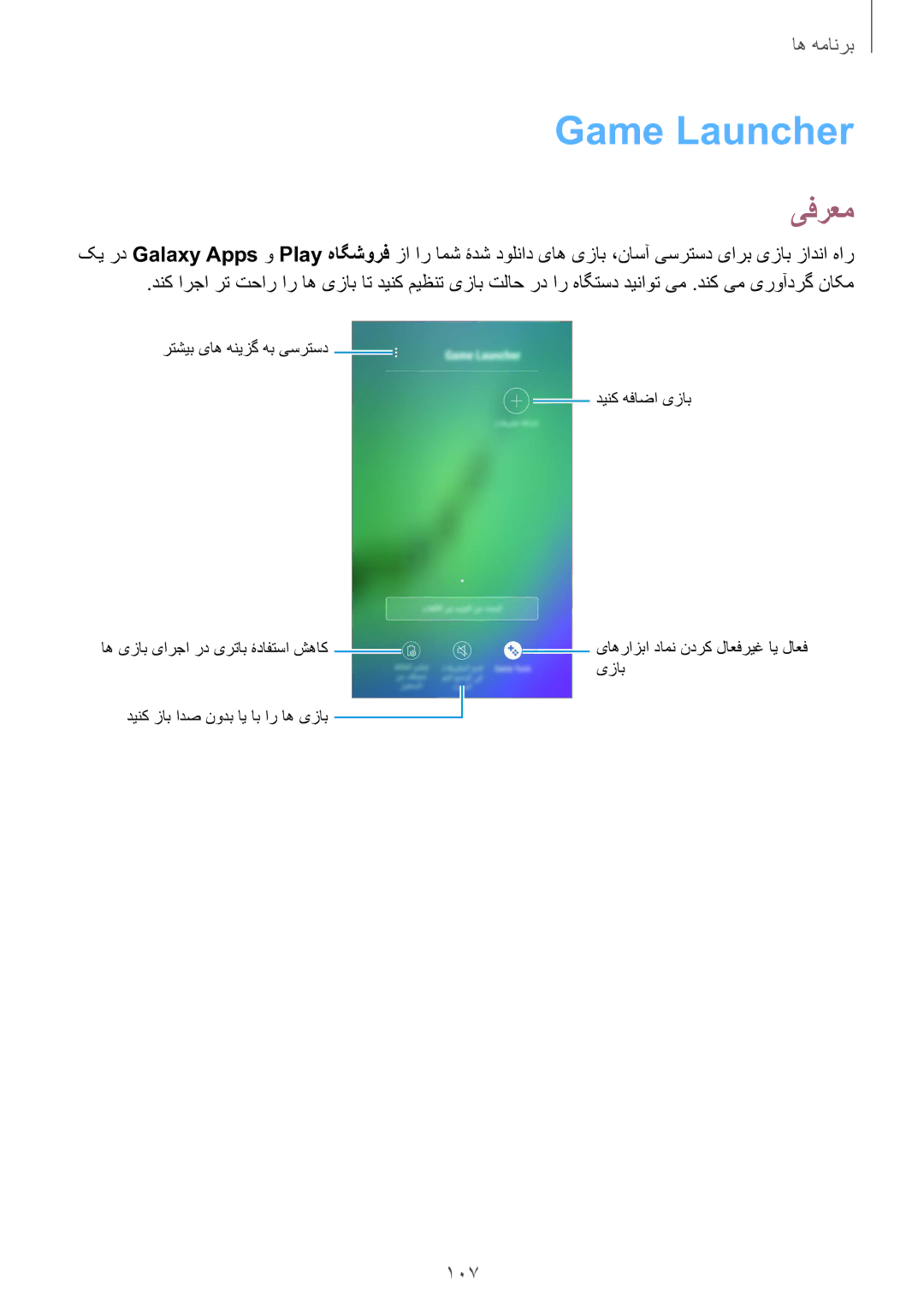 Samsung SM-G928CZKAKSA, SM-G928CZDAKSA, SM-G928CZSAKSA, SM-G928CZWAKSA manual Game Launcher‏, یفرعم 