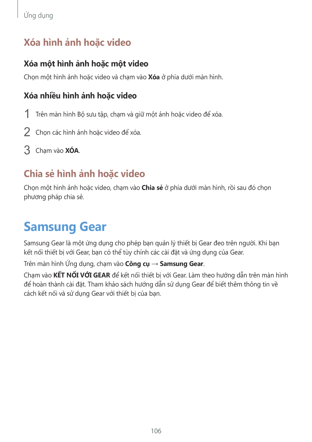 Samsung SM-G928CZDAXXV Samsung Gear, Xóa hình ảnh hoặc video, Chia sẻ hình ảnh hoặc video, Xóa một hình ảnh hoặc một video 